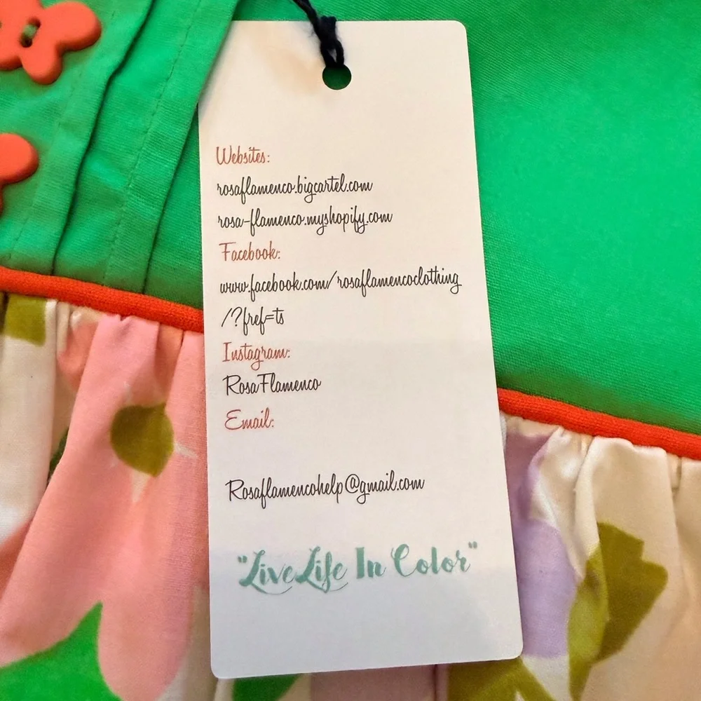 Rosa Flamengo Girl’s Floral Dress W/Eyelet Sleeves/Hem Handmade NWT - Picture 6 of 10